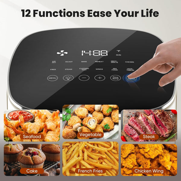 OLIXIS Air Fryer 6 Quart with Window Square Air Fryer 12-in-1 Air Fry, Roast, Reheat, Dehydrate, Bake, Steam, Fries, Custard, Chicken, Wings, Sea Food, Vegetabels,400F