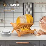 Bambusi Collapsible Bamboo 2 Tier Foldable Wooden Dish Drainer for Countertop