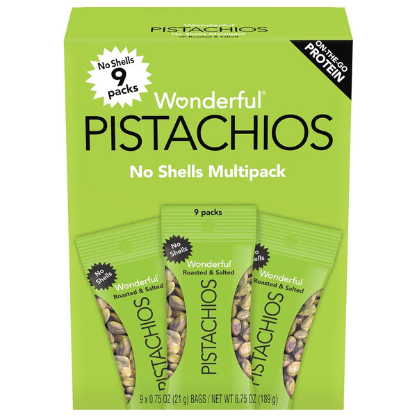 Wonderful No Shells Pistachios 3 Flavors Variety Pack Roasted Salted Chili Honey 9 x 0.75 Ounce Gluten Free Healthy Snacks