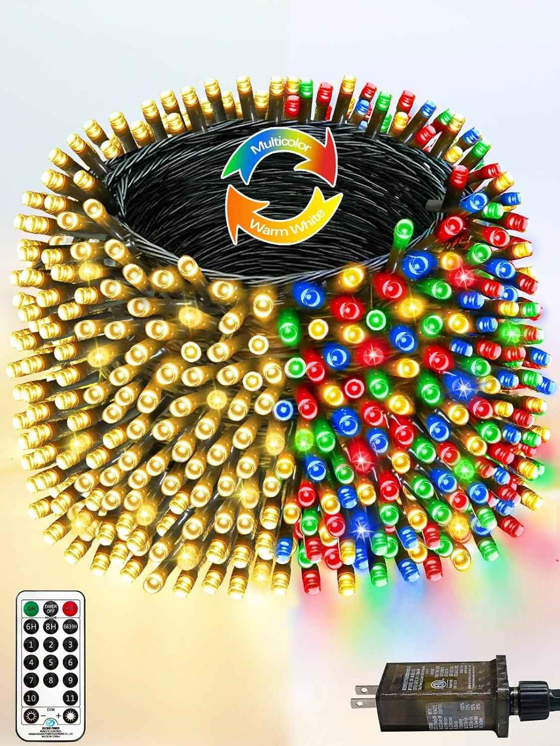 Upgraded 75.8 FT 200 LED Christmas String Lights Outdoor/Indoor, Timer & Memory Function & 8 Modes, Extendable Green Wire Waterproof Fairy String Lights for Xmas Tree Holiday Party Garden (Warm White)