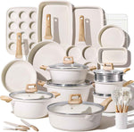 CAROTE 21Pcs Pots and Pans Set, Nonstick Cookware Sets, White Granite Induction Cookware Non Stick Cooking Set w/Frying Pans & Saucepans(PFOS, PFOA Free)