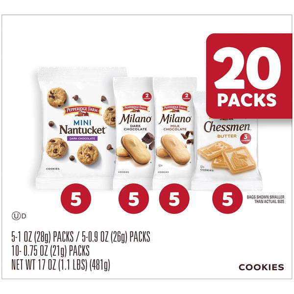 Pepperidge Farm Cookies Variety Pack, 20 Snack Packs, Assorted Flavors