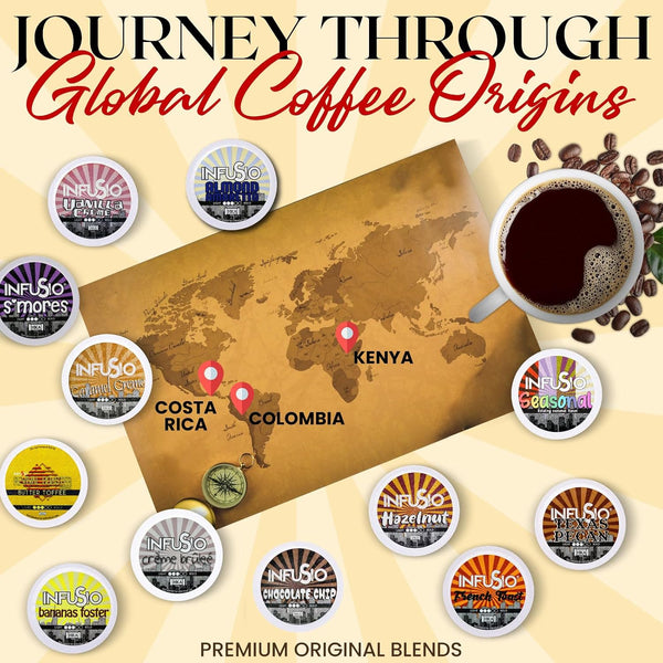 InfuSio Flavored Coffee Pods Variety Pack, 96 Count, 12 Medium Roast Blends, Compatible with Keurig K-Cup 2.0 Brewers