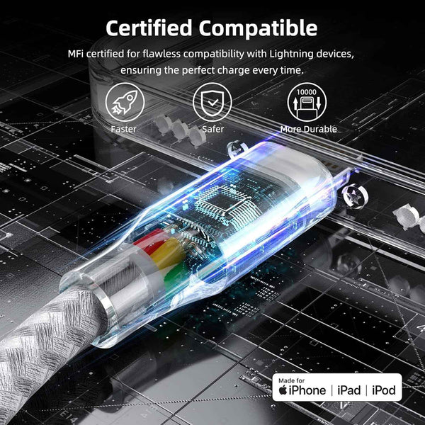 iphone 3 pack 10ft lightning nylon braided apple mfi certified fast charging cord