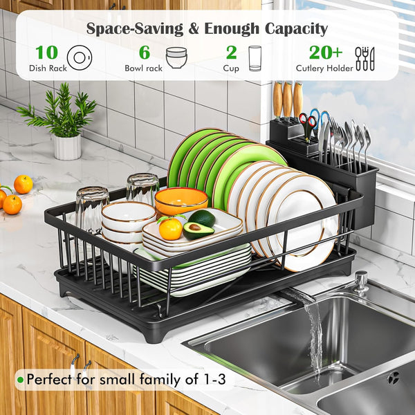 Space-Saving Dish Drying Rack for Kitchen Counters, Black
