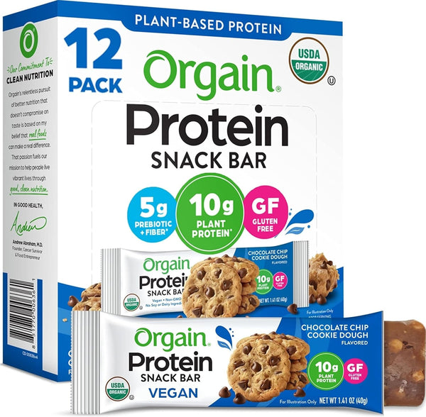 Orgain Organic Vegan Protein Bars, Chocolate Brownie, 10g Plant Based Protein, 12 Count