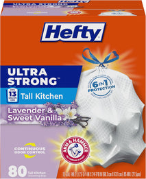 Hefty Ultra Strong 13 Gallon Trash Bags, Tall Kitchen, Drawstring Closure, Odor Control, White, Lavender, Sweet Vanilla, 80 Count