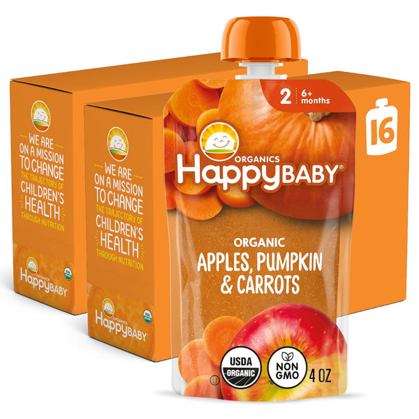 Happy Baby Organics Stage 2 Baby Food Pouches, 10 Count, 4 Ounces Each, Gluten Free, Vegan