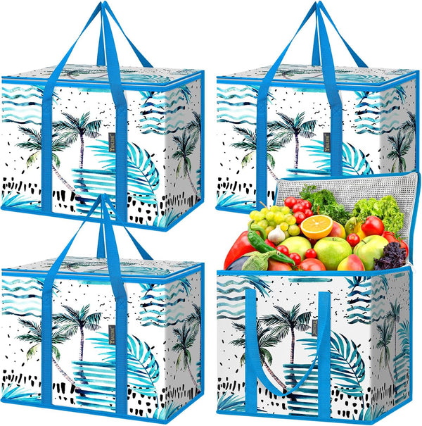 BALEINE 2Pk Insulated Reusable Grocery Bags, Collapsible Cooler Bag for Groceries, Heavy Duty Large Insulated Bag (16''x9''x13'', Spring Stroll)