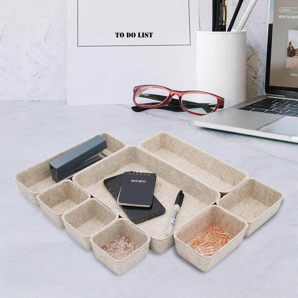 Desk Drawer Organizer Tray, 8-Piece Beige Office Storage, Nordic Minimalist Lifestyle