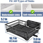 Large capacity dish drying rack for kitchen counter with utensil holder and efficient drainage