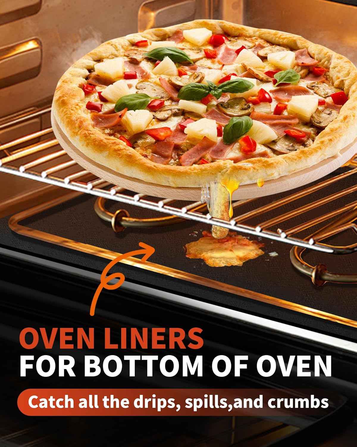 3 pack large heavy duty non-stick oven liners for bottom of electric, gas, toaster & convection ovens - bpa & pfoa free, dishwasher safe