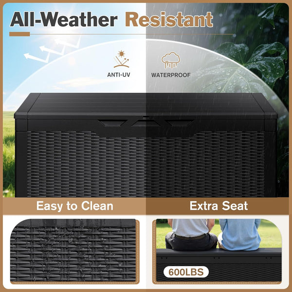 100 Gallon Waterproof Resin Deck Box for Patio Furniture and Garden Tools