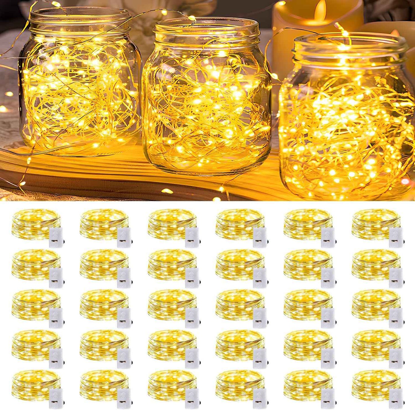 20 Pack LED Fairy Lights Battery Operated,3 Features Blinking Slowly Blinking & just on 7FT 20 LED Waterproof Mini Twinkle String Lights for Wedding Mason Jars Party Christmas Decorations(Warm White)