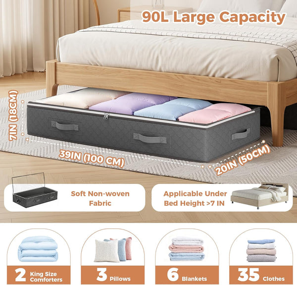 90L Under Bed Storage Containers for Linen Sheets and Clothing