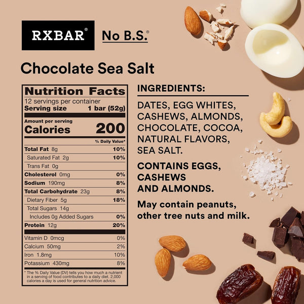 RXBAR Protein Bars, 12 Count, 22oz Box, Chocolate Sea Salt