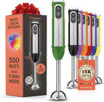 Powerful Immersion Blender, Electric Hand Blender 500 Watt with Turbo Mode, Detachable Base. Handheld Kitchen Gadget Blender Stick for Soup, Smoothie, Puree, Baby Food, 304 Stainless Steel Blades