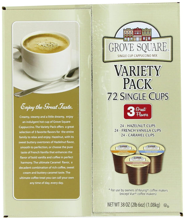 Grove Square Cappuccino Pods Variety Pack Single Serve 72 Count