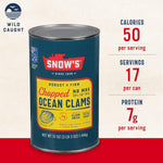 snow's ocean chopped clams can, 51 oz can, 7g protein, gluten free, no msg, 99% fat free, keto friendly