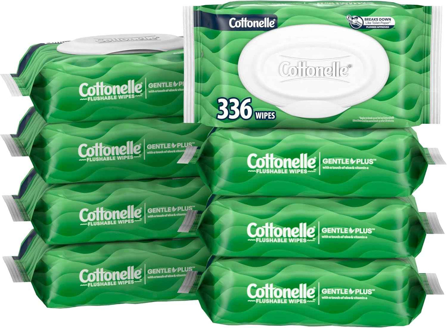 Cottonelle Fresh Feel Flushable Wet Wipes, Adult Wet Wipes, 8 Flip-Top Packs, 42 Wipes Per Pack (336 Total Wipes), Packaging May Vary
