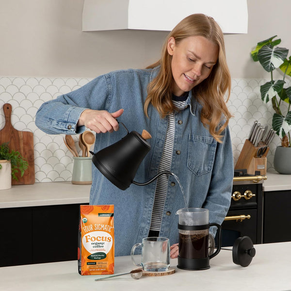 Four Sigmatic Organic Focus Mushroom Ground Coffee Dark Roast with Lion's Mane & Chaga Mushroom for Mental Clarity & Energy Support 12oz Bag