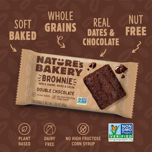 Nature's Bakery Double Chocolate Brownie Bars, Whole Grains, Dates, and Cocoa, Plant Based, Dairy-Free Snack Bars