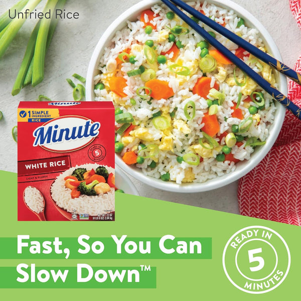 Minute Instant White Rice, 72-Ounce Box, Light and Fluffy, Gluten-Free, Non-GMO, Quick Dinner Meals