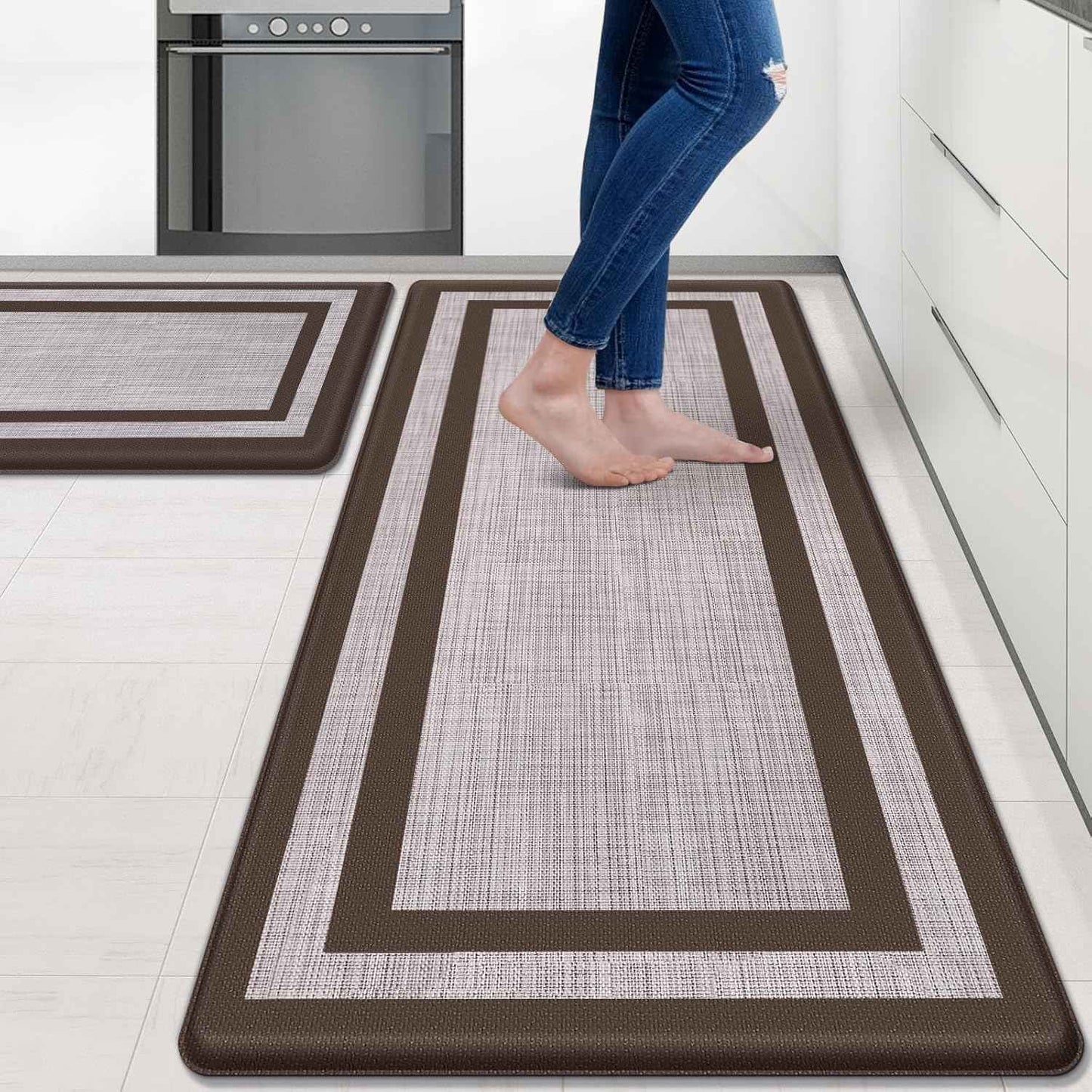Mattitude Kitchen Mats Set of 2，Cushioned Anti-Fatigue Non-Skid Rug Sets Ergonomic Comfort Standing Mat for Kitchen, Floor, Office, Sink, Laundry, Black and Gray