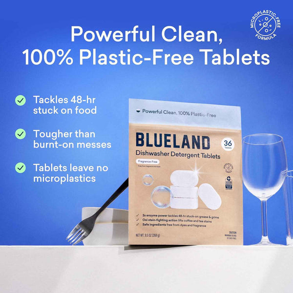 Blueland 100% plastic-free dishwasher detergent tablets, 60 count, eco-friendly, natural, usda certified biobased