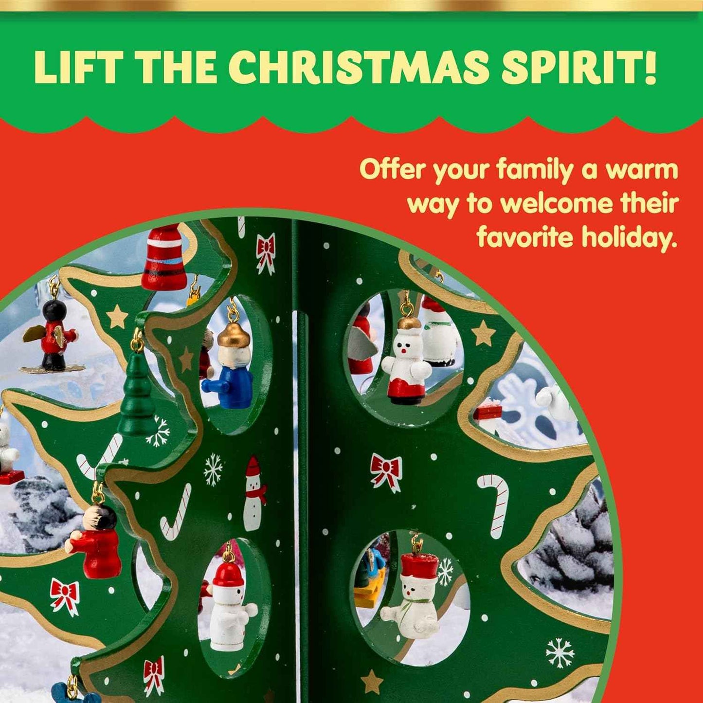 JOYIN Christmas 24 Days Countdown Advent Calendar with a Tabletop Wooden Christmas Tree and 28 Ornaments Snowman Santa Decorations for Boys, Girls and Kids Party Favors, Classroom Prizes, Xmas Gift