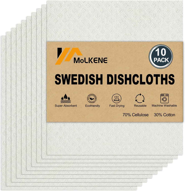Swedish Dish Cloths - 10 Pack Reusable Kitchen Dishcloths - Ultra Absorbent Dish Towels for Washing Dishes - Cellulose Sponge Cloth Cleaning Rag - Assorted
