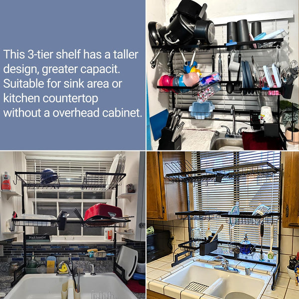 Over the sink dish drying rack with adjustable height and length
