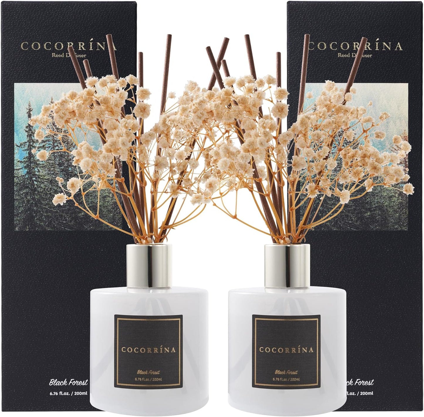 Cocorrína Premium Reed Diffuser Set with Preserved Baby's Breath & Cotton Stick Cashmere Vanilla | 6.7 fl oz Scent Fragrance Oil Diffuser for Bedroom Bathroom Home Décor