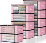 HomeHacks Storage 3-Pack Clothes Organizer Storage Bags Foldable Storage Box with Large Clear Window Sturdy Handles for Closet, Dorm, Pillows, Bedding, Clothes, Blankets, 35L, Gray