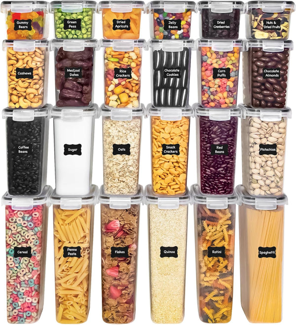 48-piece kitchen storage container set with lids and accessories