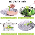 Consevisen Vegetable Steamer Basket for Cooking Food, Stainless Steel Veggie Steam Basket for Pot, Folding Expandable Steaming Insert with Extendable Handle Fits Various Size Pot, 5.1" to 9"