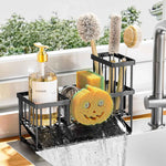 Cisily Sink Caddy Sponge Holder for Kitchen with Brush Holder and Stainless Steel Self Drain Tray, Rustproof Kitchen Sink Organizer for Sponge, Soap Dispenser Storage Accessories