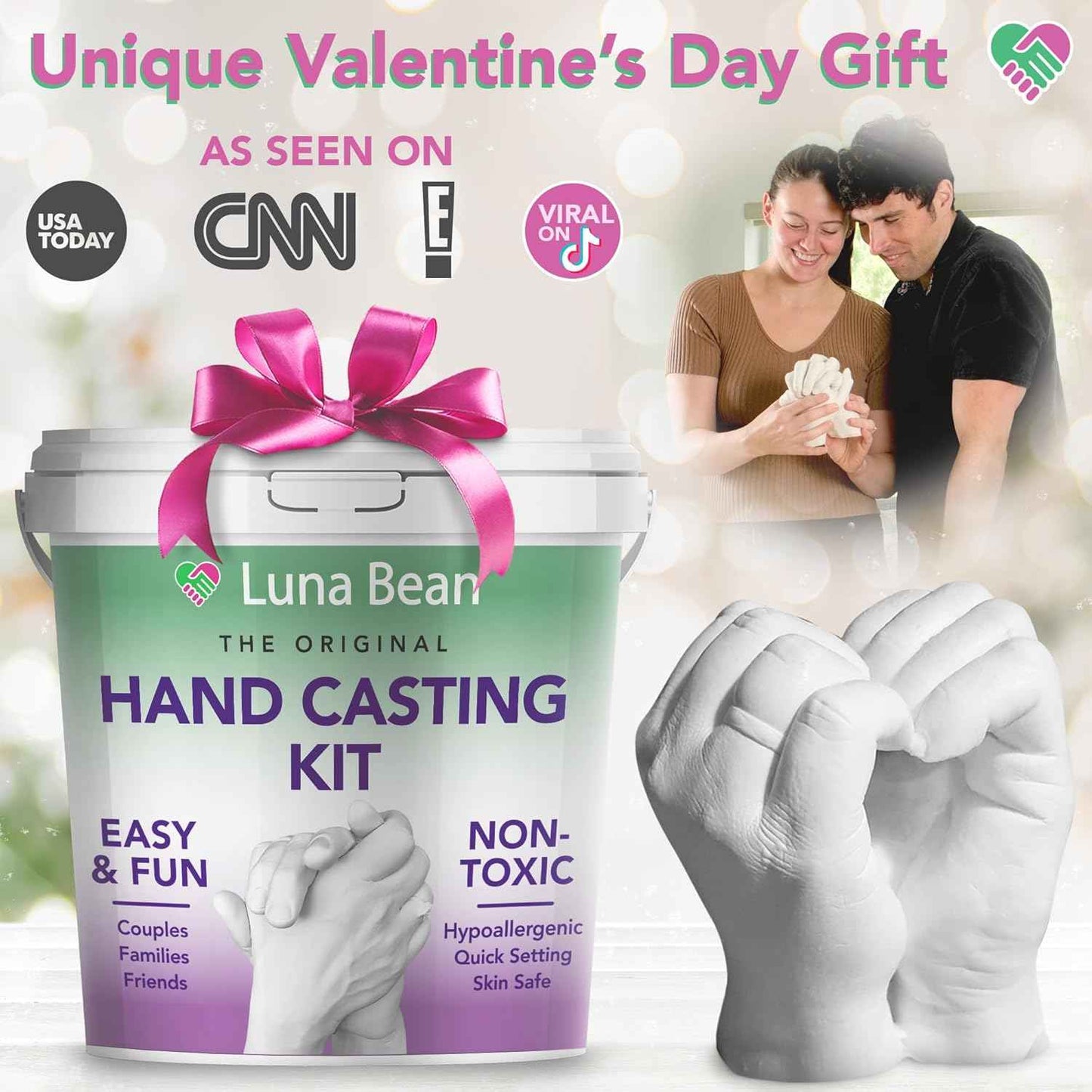 Luna Bean Hand Casting Kit – The Original Hand Mold Kit for Couples – Valentines Day Gifts for Her and Him - Anniversary Engagement Gifts for Women Men Mom Wife Boyfriend Girlfriend Wedding Bridal