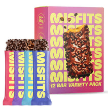Misfits Protein Bar Variety Pack, 12-count, Multiple Flavors, Plant-based, Low Carb, Non-GMO, Gluten Free