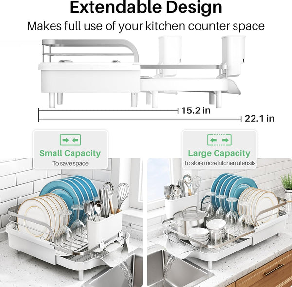 Expandable Stainless Steel Dish Drying Rack for Kitchen Counters