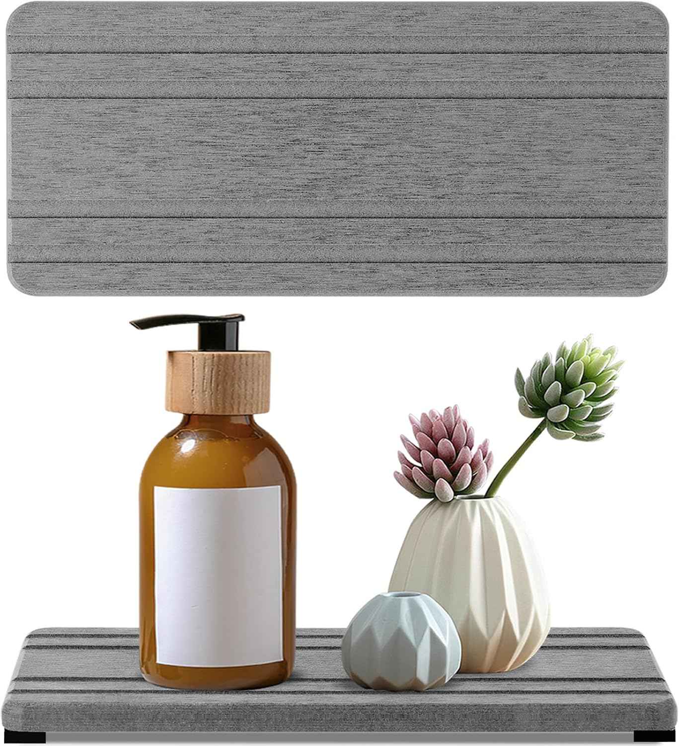 3PCS Water Absorbing Stone Tray, DryingNeat Diatomite Stone Sink Tray, Instant Dry Sink Coasters, Kitchen Sponge Hand Soap Holder, Countertop Fast Drying Counter Trays,8 * 4inch and 4 * 4inch