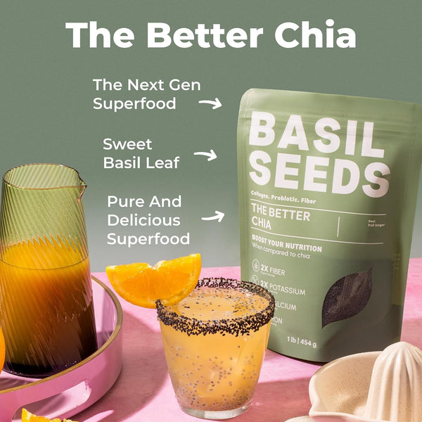 Basilia Basil Seeds for Eating | The Original Loaded Water | 2x More Fiber than Chia | Nutrition-Packed Edible Basil Seeds Superfood for Breakfast, Smoothies & Drinks | Keto Friendly & Gluten Free | 1lb Bag