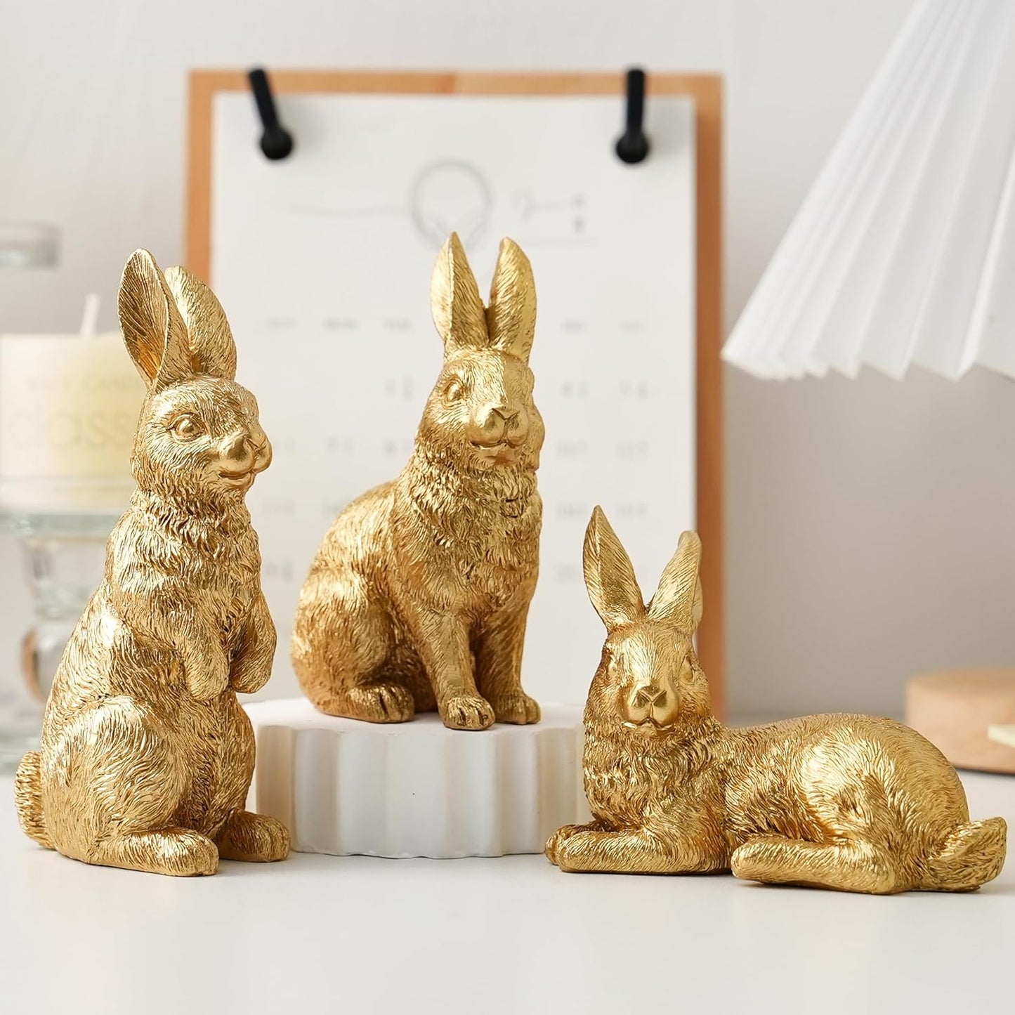 Resin Gold Bunny Decor Rabbit Figurines, Small Easter Bunny Figurine Set of 3, Easter Rabbit Statues for Spring Tabletop Decor