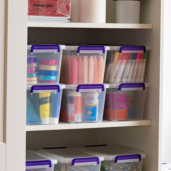 IRIS USA 5 Qt. Plastic Craft Storage Container Bins with Lids, 6 Pack, Small Organizer Tote