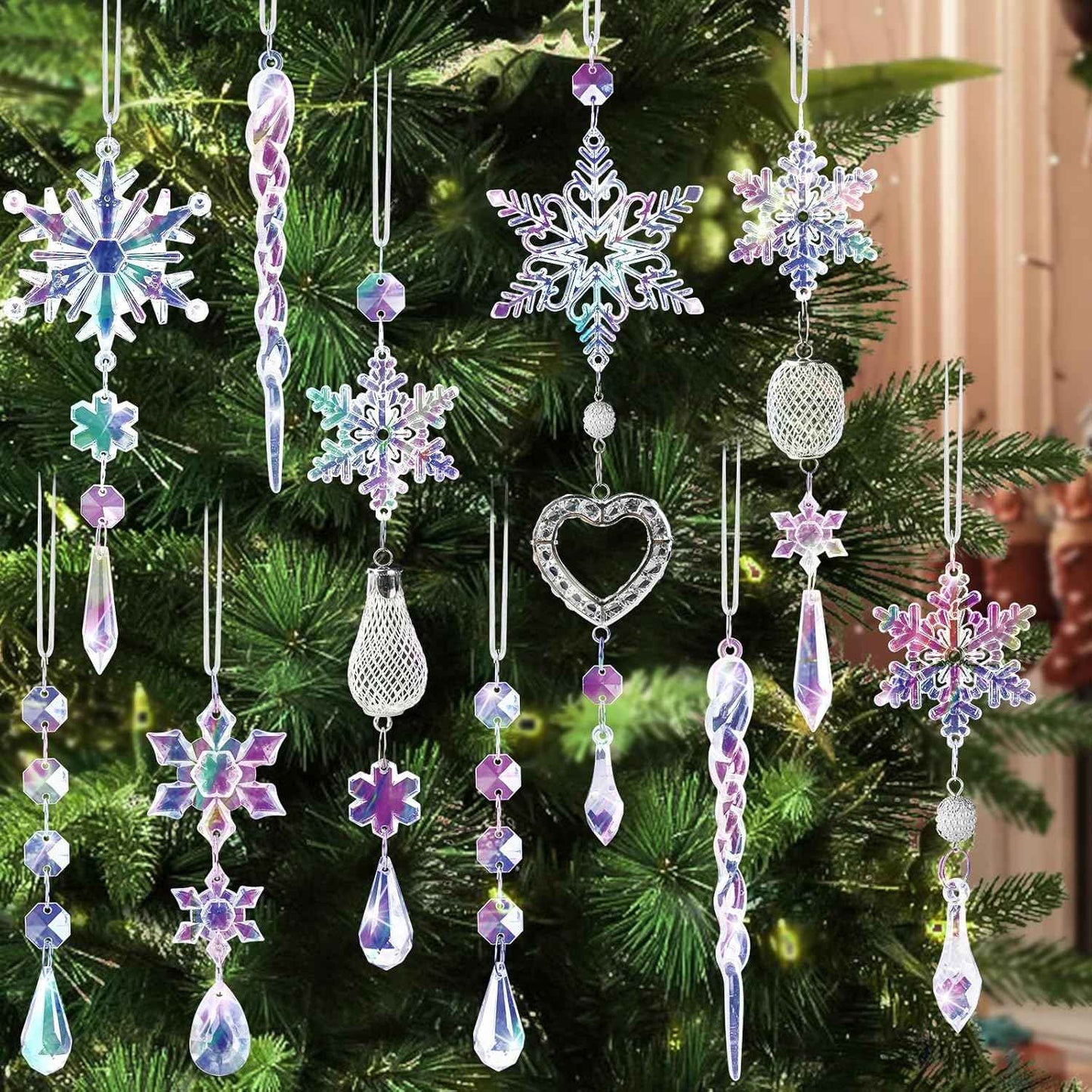 Crystal Ornaments Christmas Tree Decorations - 21pcs Christmas Tree Ornaments Sparkling Dazzling Festival Party Decoration Crystal Snowflake Design Hanging Ornament Holiday Season Home Decor