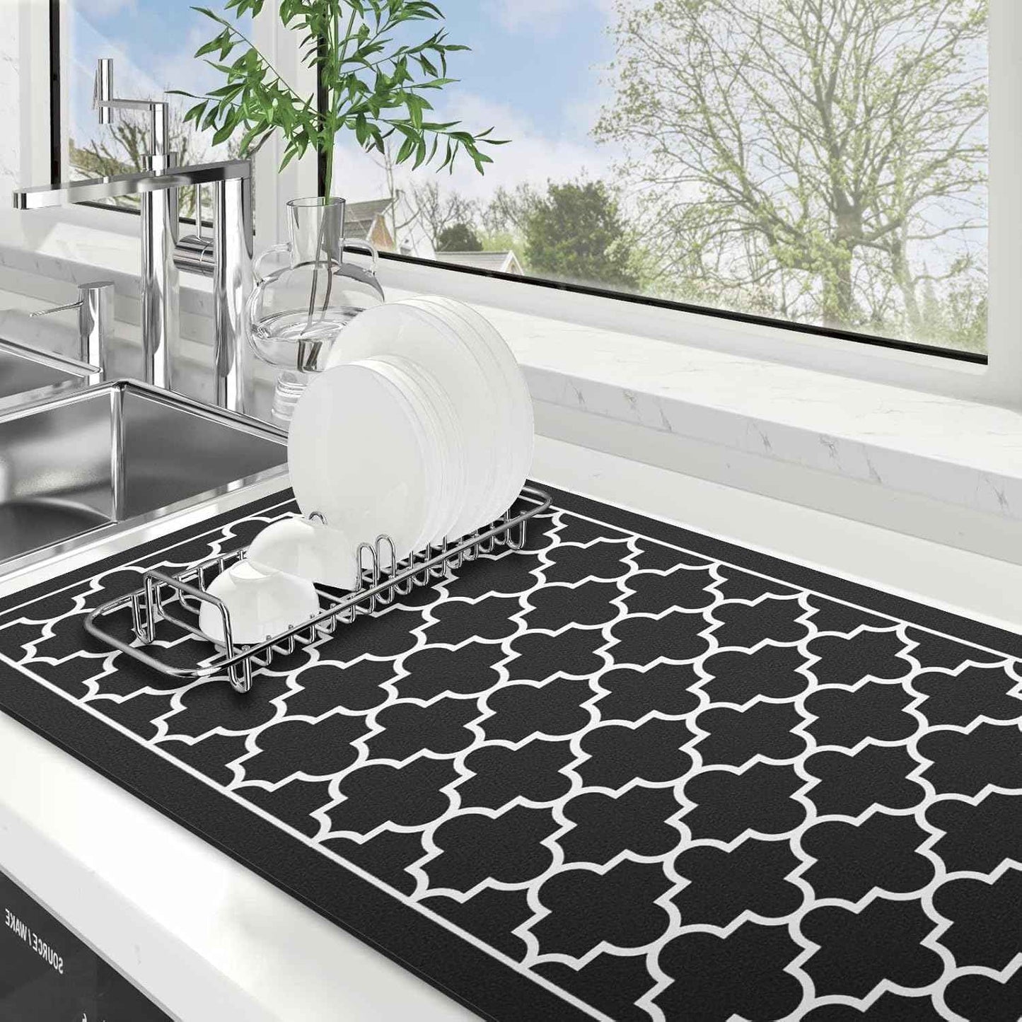 WISELIFE Dish Drying Mat Super Absorbent Drying Mat Large Dish Drying Mats for Kitchen Counter Easy Clean Dish Mat Kitchen Drying Mat15"x 18" Stylish Grey