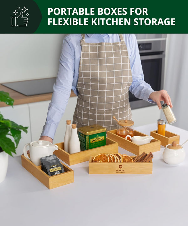 5-piece bamboo drawer organizer set for multi-use storage
