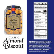 La Dolce Vita Classic Almond Italian Biscotti Cookies, 40 oz jar, gourmet coffee and tea dipping snack