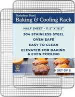 Ultra Cuisine Oven-Safe, Dishwasher-Safe 100% Stainless Steel Cooling and Baking Rack Set, 2-Piece, 11.5 x 16.5-inch