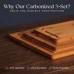 Carbonized Bamboo 3-Piece Cutting Board Set for Kitchen